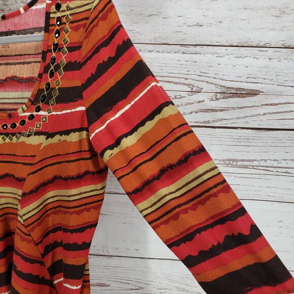 Wrangler Women's Cotton Blend Beaded Striped Long Top Size Large - Picture 5 of 12